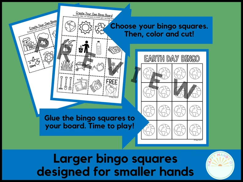 Earth Day Bingo Board worksheet featuring engaging activities for Pre-K learners