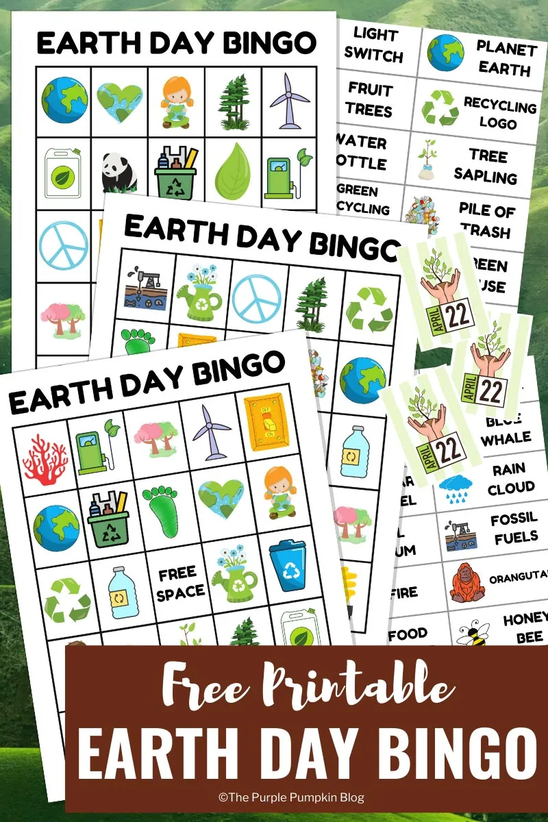 Earth Day Bingo Board worksheet with place value math activities for preschool students