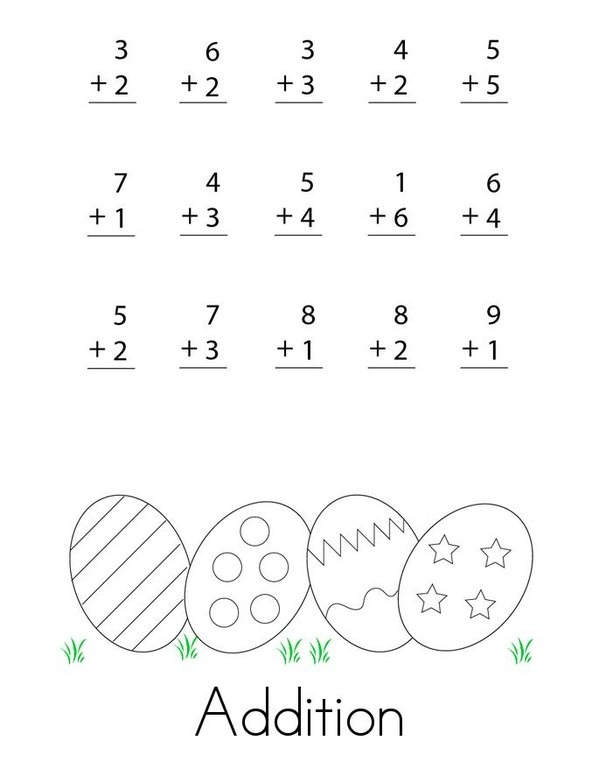 Busy bee collecting Easter eggs while solving simple addition problems with visual counting aids