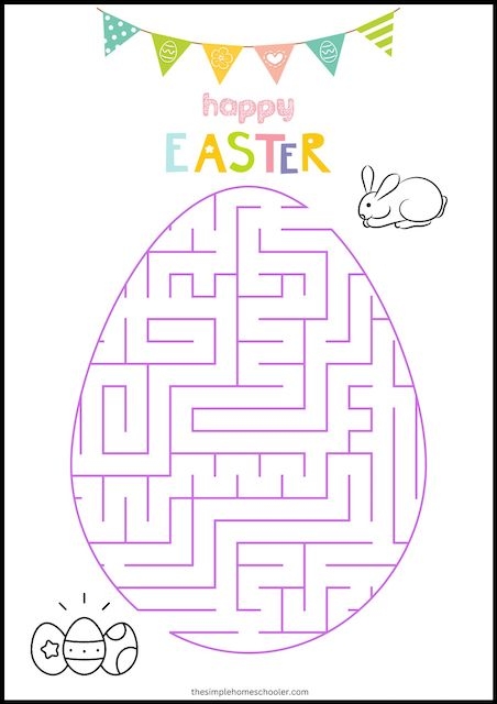 Pre-K Easter alphabet maze worksheet for tracing letters and helping the bunny