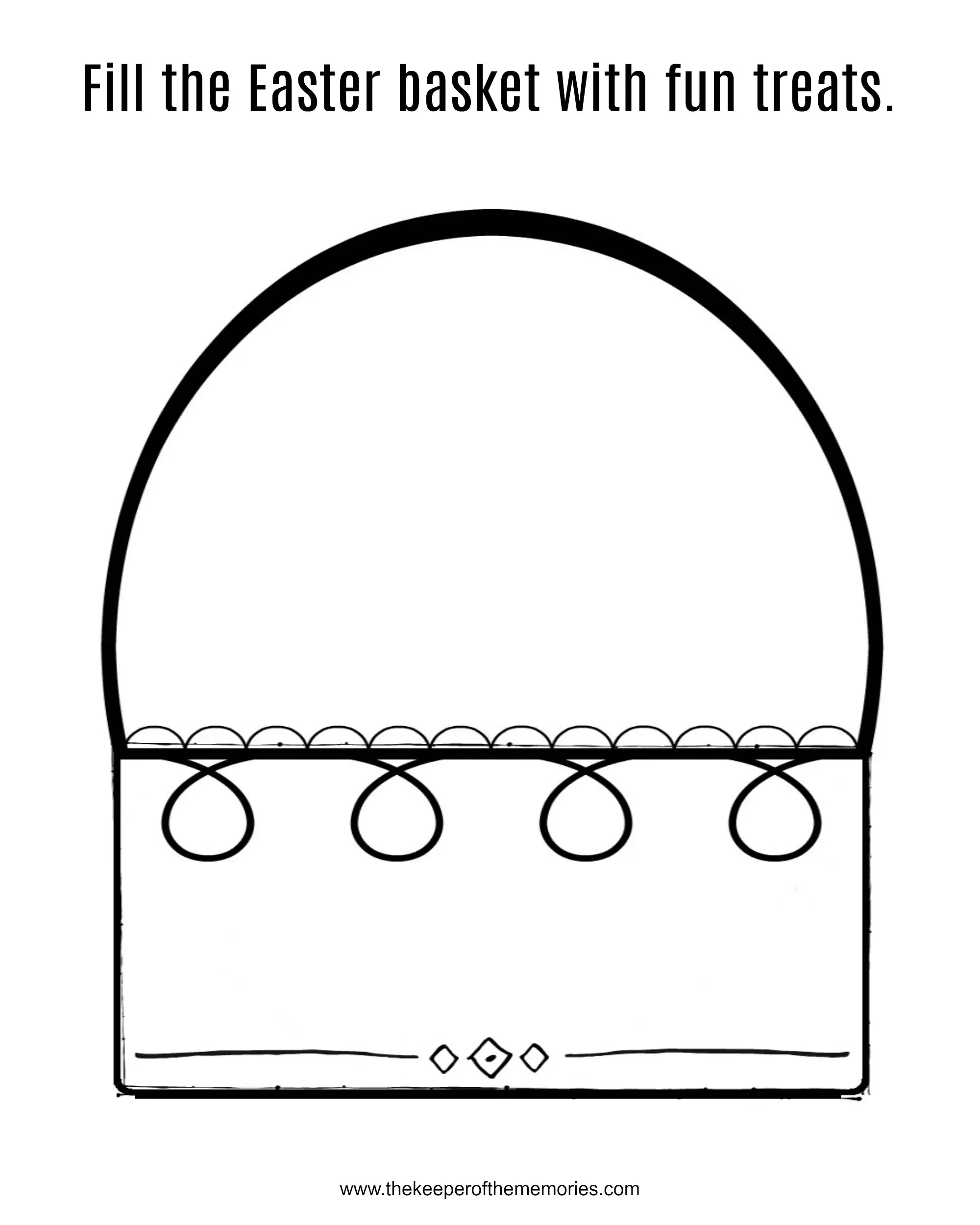 A child coloring an Easter basket filled with decorated eggs and spring flowers