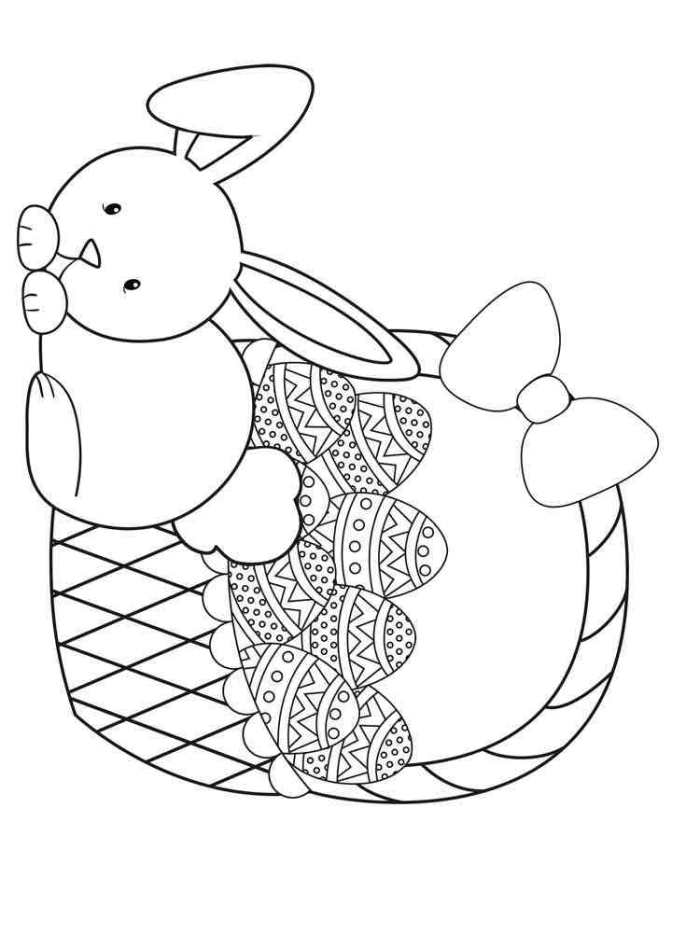 Easter basket coloring page featuring decorated eggs for preschoolers to color