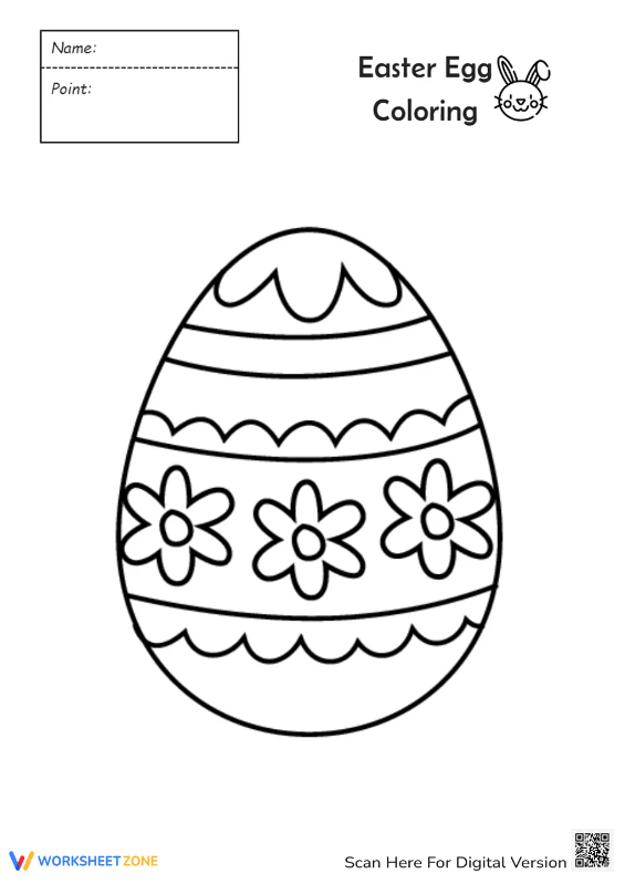 Pre-K student coloring a blank Easter egg held by the Easter Bunny worksheet number twenty