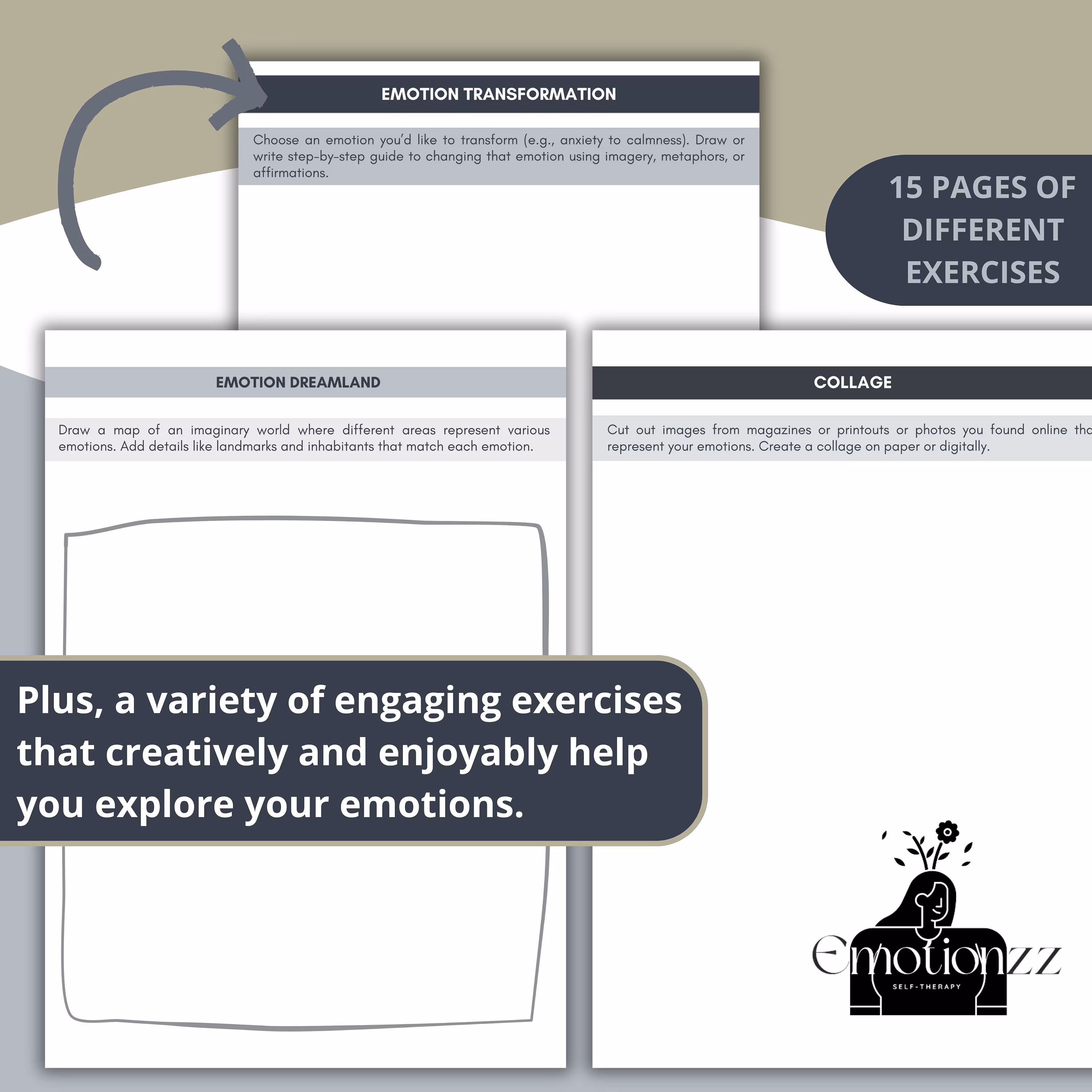 Emotions Journal worksheet for Pre-K students featuring a cover design and drawing prompt. Creative social emotional learning resource for early education. Colorful emotions journal worksheet designed for Pre-K students to create a cover and draw their feelings. Engaging social emotional learning activity for young learners.