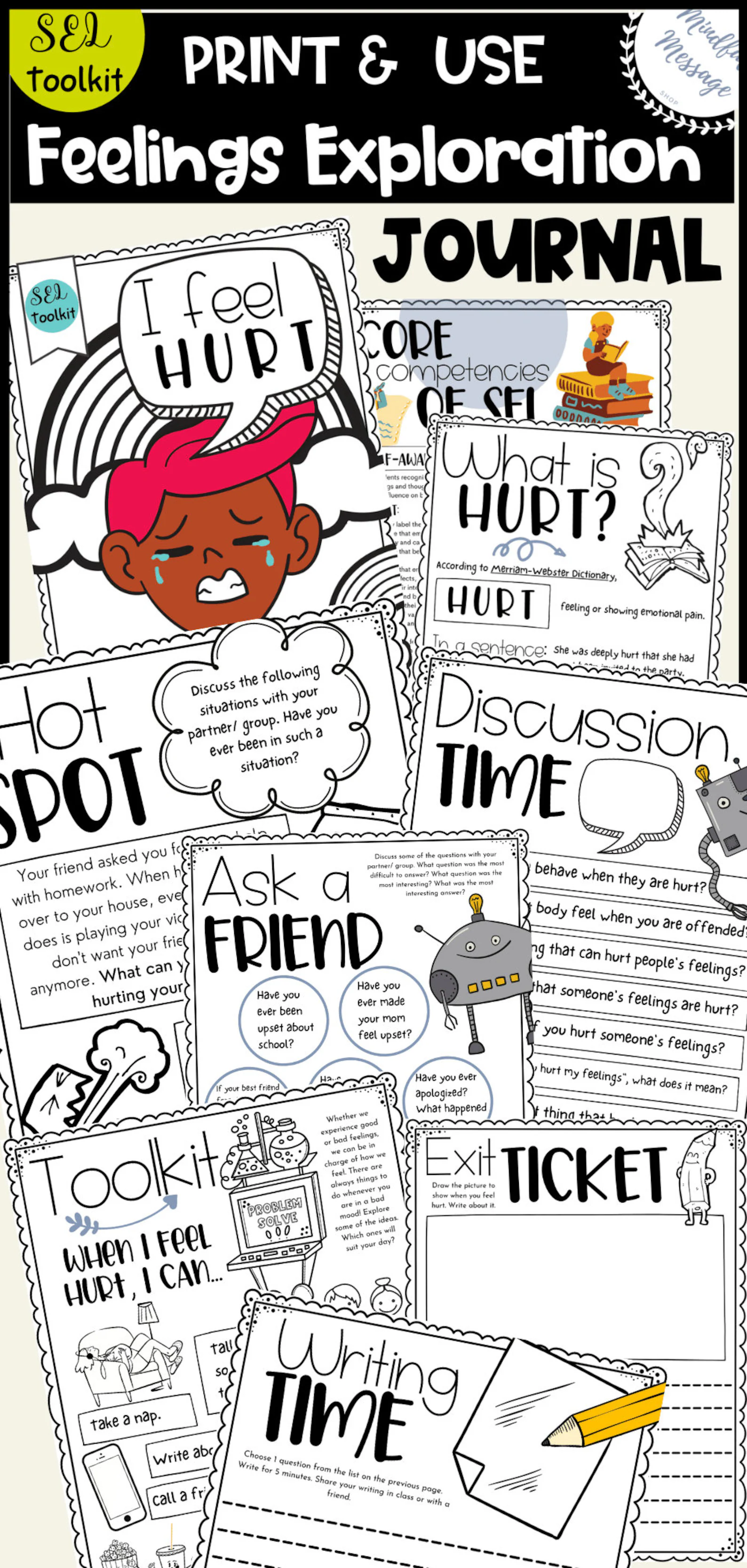 Creative cover design for an emotions journal worksheet aimed at social emotional learning in early education Emotions Journal worksheet for Pre-K students, featuring a cover design and drawing prompt