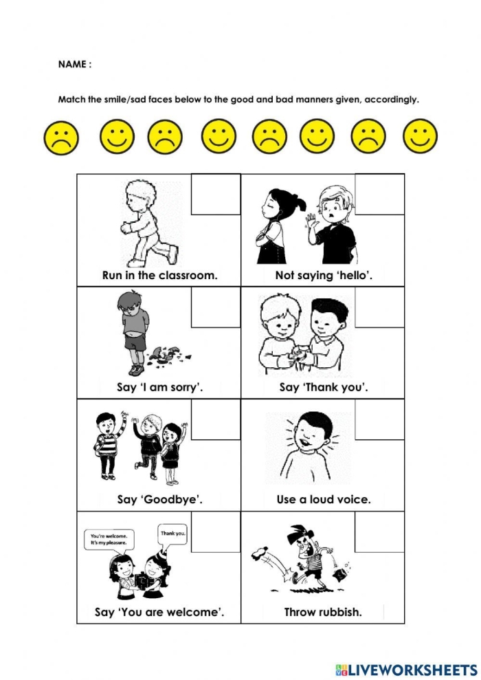 Teaching Good Manners Worksheet for Preschoolers Image 2 Pre-K manners worksheet featuring basic etiquette and helpful habits for young children