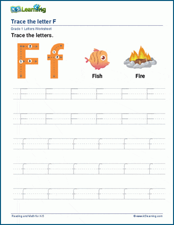Colorful F Is For... worksheet designed for preschoolers to learn letter F sounds