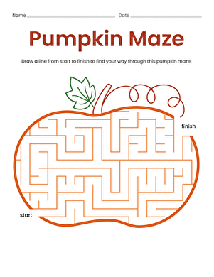 Pumpkin maze worksheet for Pre-K students to enjoy during fall