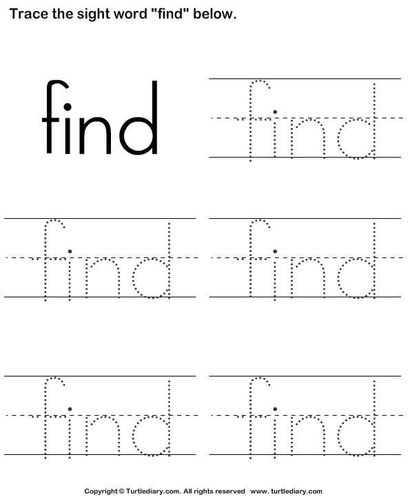 Pre-K worksheet featuring the sight word find transformed into a colorful creature for coloring practice