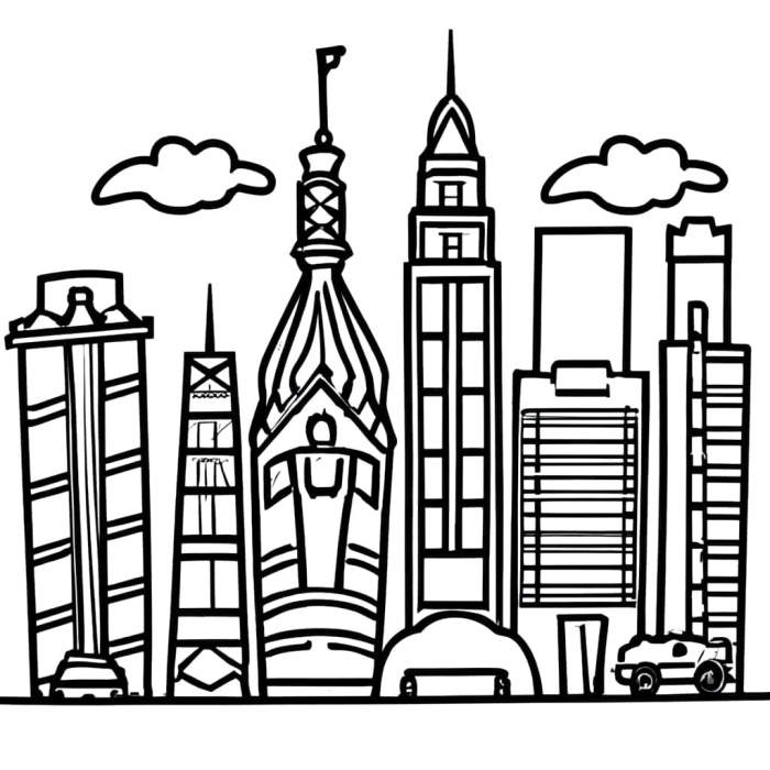 Trace and Color the City Buildings Activity for Pre-K Hand Strength Development A child traces dotted lines forming city buildings while coloring them in, developing fine motor skills and hand strength for writing