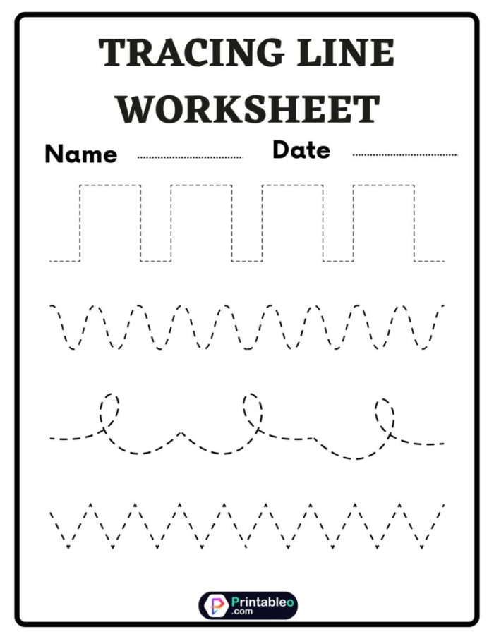 Preschooler practicing fine motor skills by tracing rounded paths on a dog-themed geometry worksheet