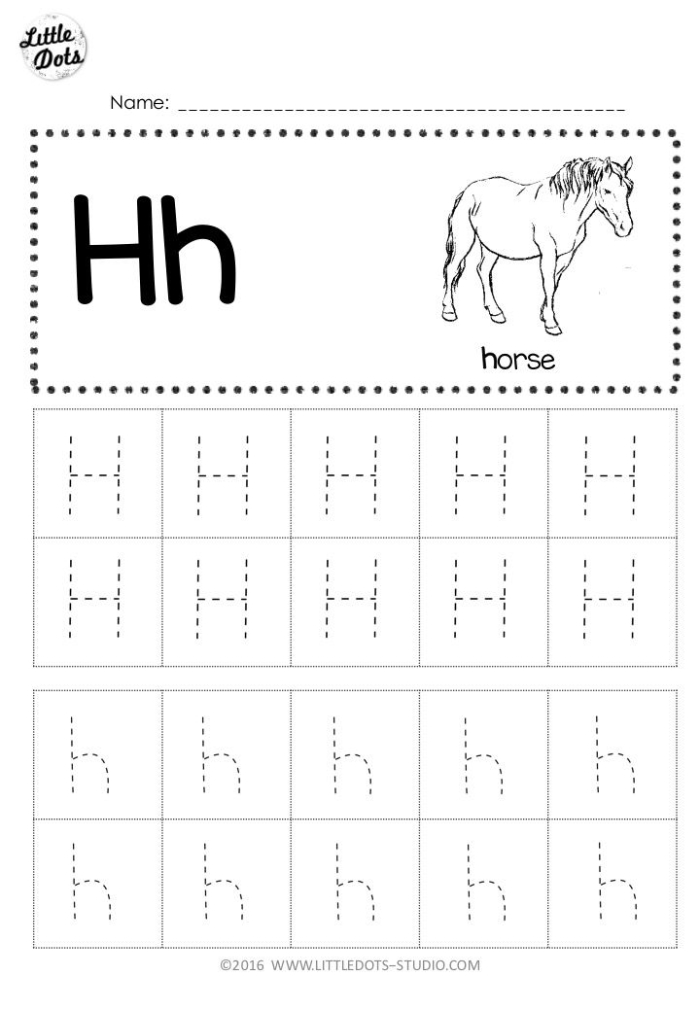 Practice Tracing the Letter H worksheet for Pre-K students Kids practicing their fine motor skills by tracing the letter H on a worksheet