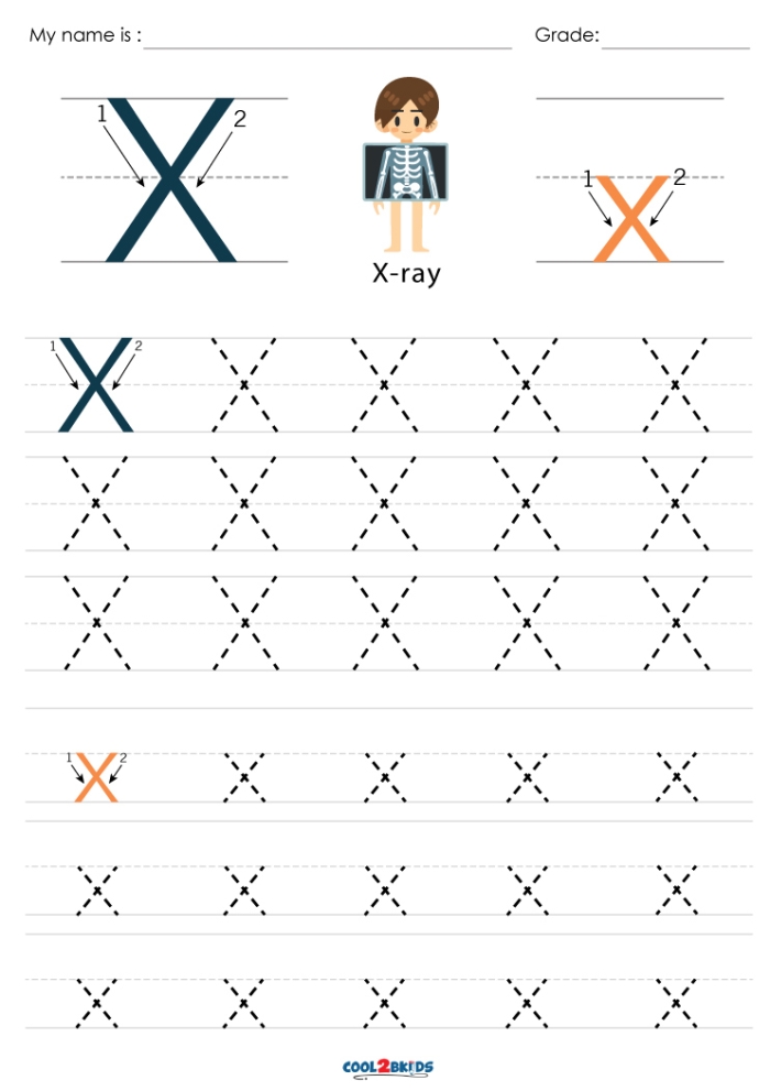 Practice Tracing the Letter X worksheet for Pre-K students focusing on fine motor skill development