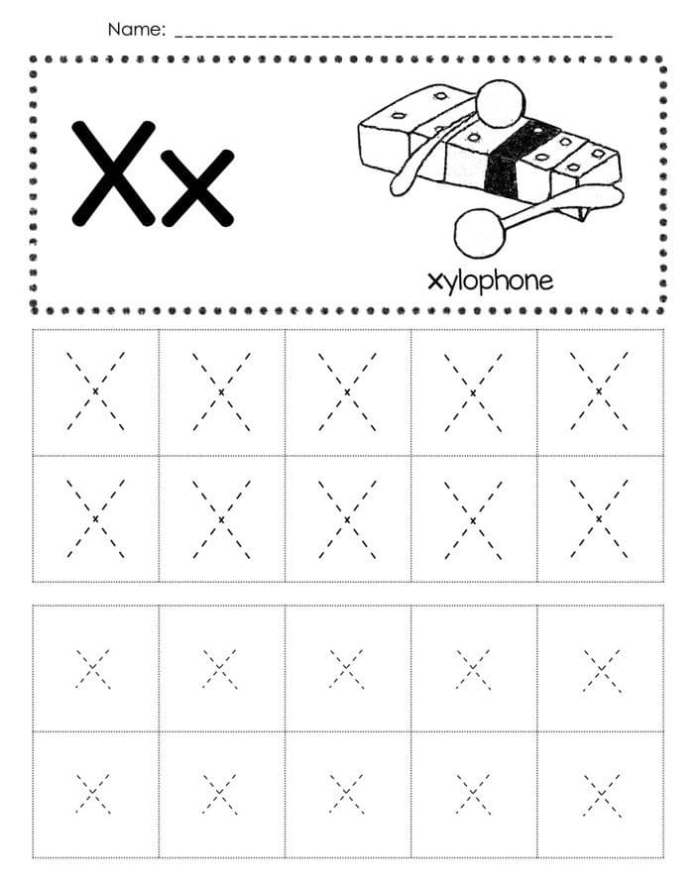 Worksheet for tracing the letter X to enhance fine motor skills in pre-K children