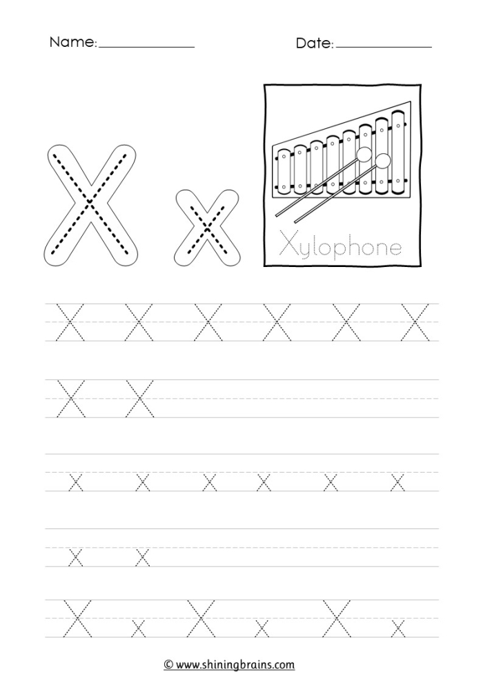 Practice Tracing the Letter X worksheet designed for Pre-K children to enhance fine motor skills