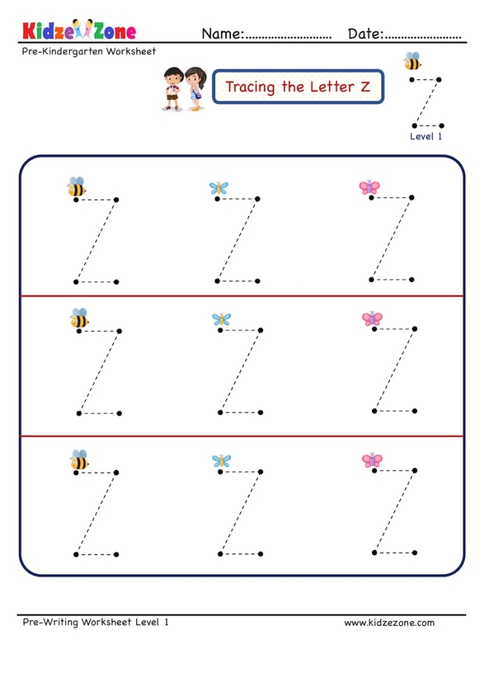 Prekindergarten students practice tracing the letter Z to enhance their fine motor skills