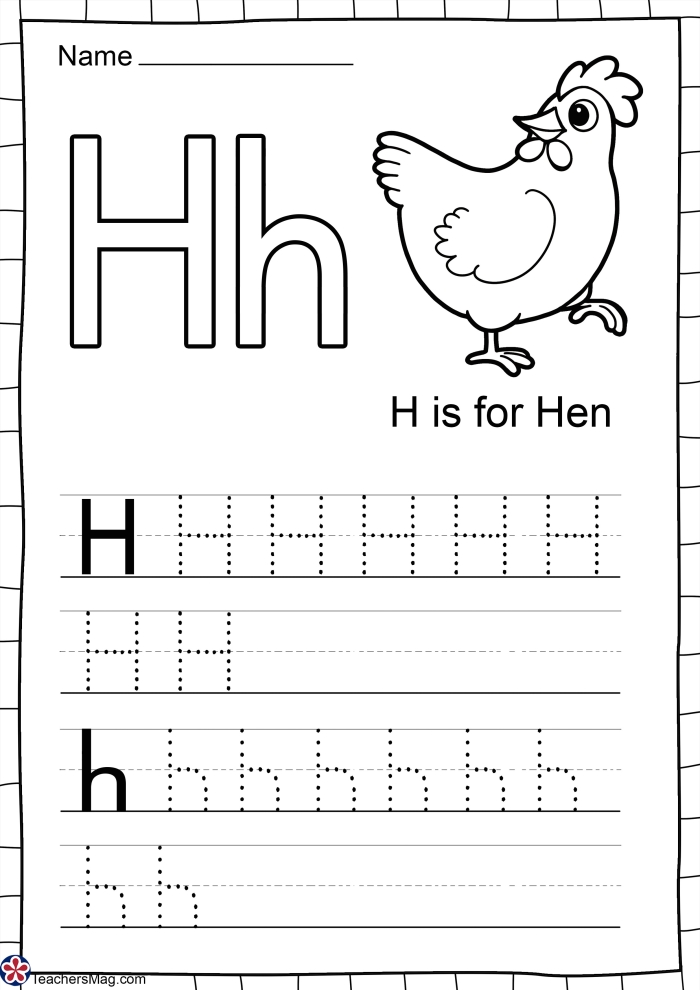 Practice Tracing the Letter H worksheet for preschool students showing letter formation techniques Worksheet for practicing tracing the letter H to enhance fine motor skills in Pre-K children
