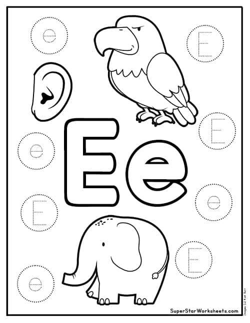 Practice Tracing the Letter E worksheet for Pre-K students focusing on fine motor skills