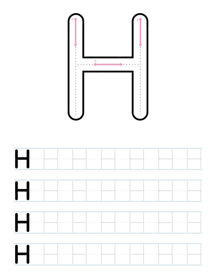 Worksheet image featuring tracing activities for the letter H aimed at young learners Practice Tracing the Letter H worksheet for Pre-K children focusing on fine motor skills