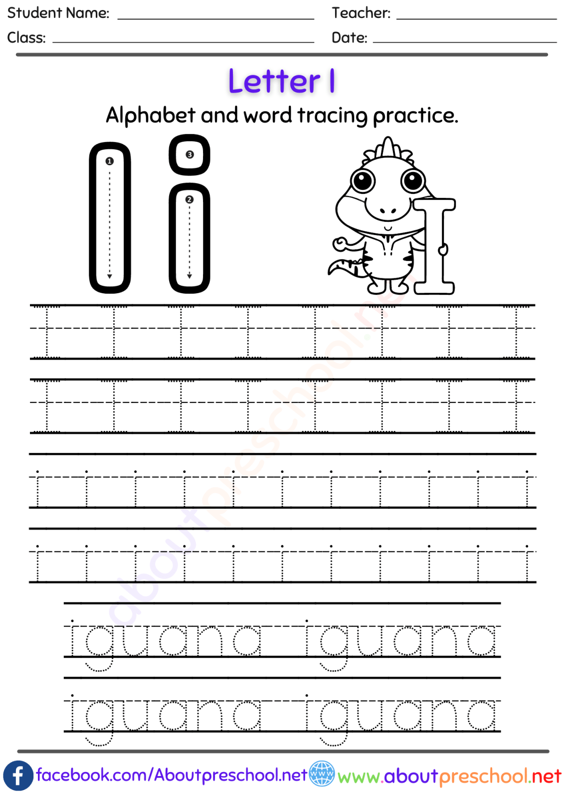 Geography worksheet for Pre-K Worksheet for tracing the letter I, designed for prekindergarten kids to enhance fine motor skills. Practice Tracing the Letter I worksheet for young learners in geography.
