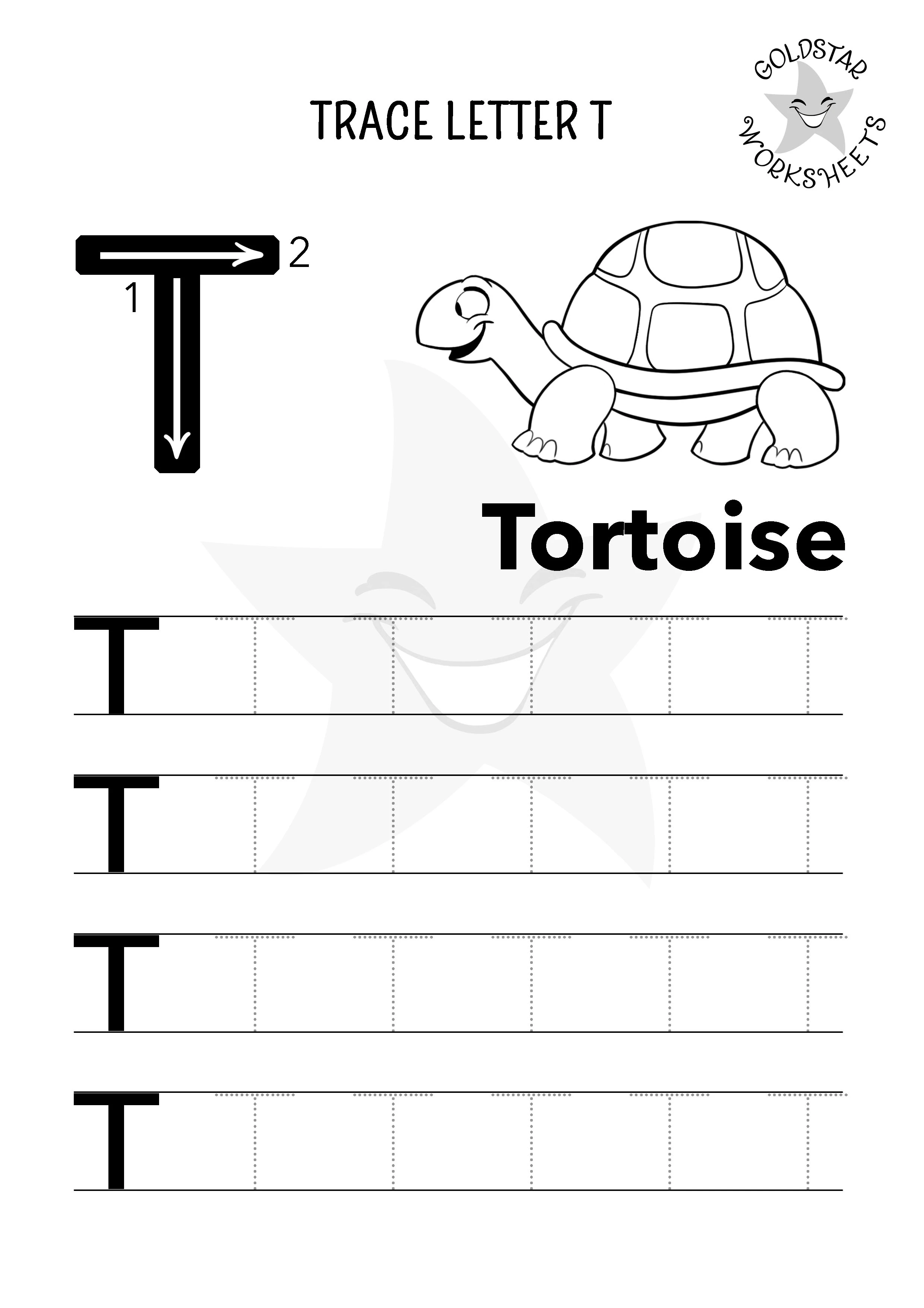 Worksheet image for tracing the letter T aimed at preschool students Practice Tracing the Letter T worksheet for pre-K children focusing on fine motor skills