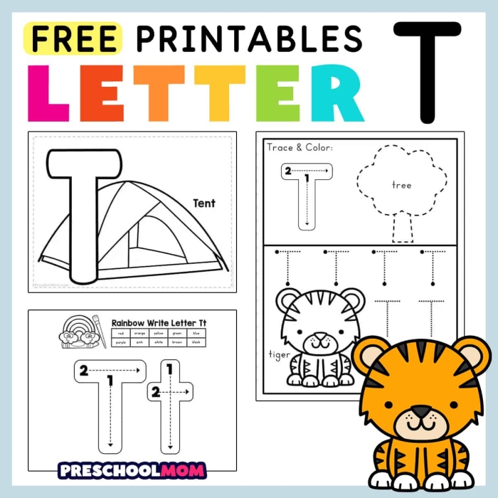 Writing worksheet for Pre-K Tracing worksheet for the letter T designed for prekindergarten students to enhance fine motor skills. Practice Tracing the Letter T worksheet for early writing development in young learners.