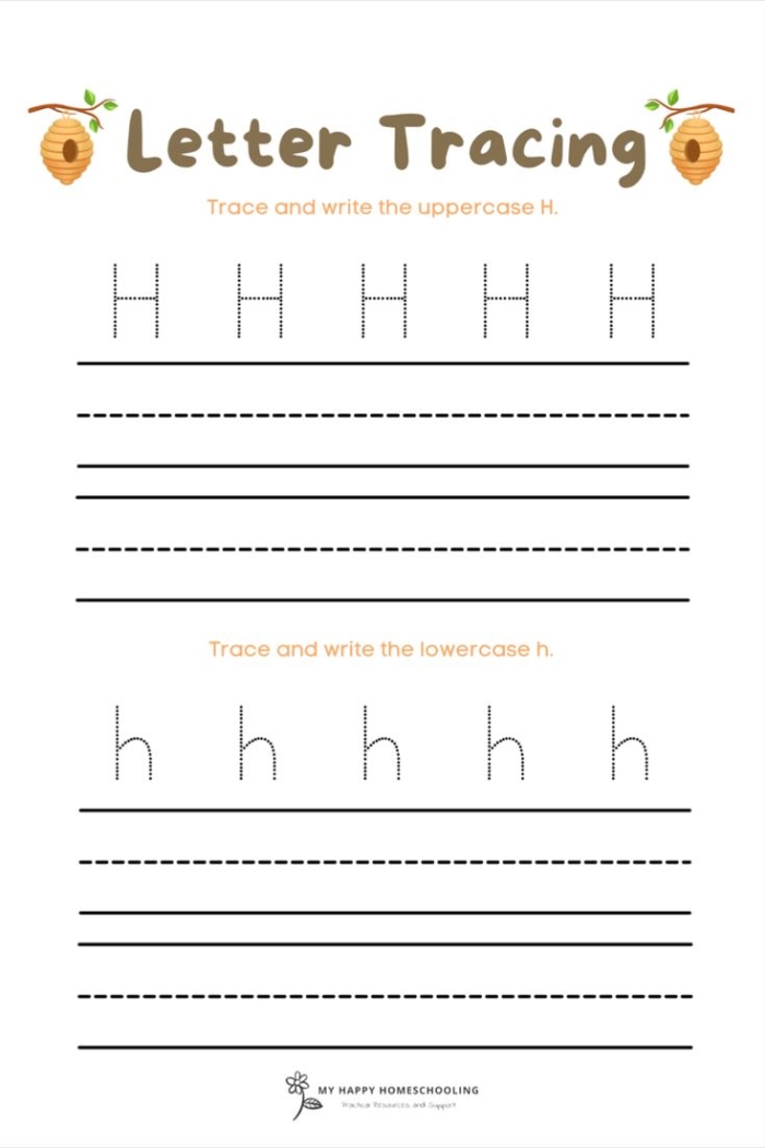 Practice Tracing the Letter H Worksheet for Pre-K Children Kids tracing lines and the letter H on a prekindergarten worksheet to enhance fine motor skills