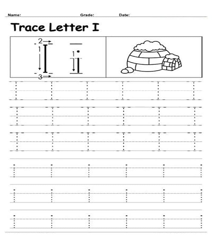 Geography worksheet for Pre-K Practice tracing the letter I worksheet designed for pre-K children to enhance fine motor skills. Engaging worksheet for preschoolers to learn and trace the letter I.