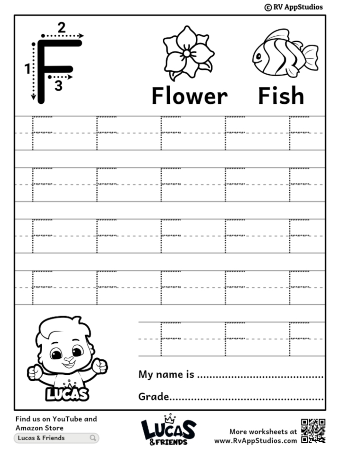 Practice Tracing the Letter F worksheet for young learners in reading activities Tracing exercise for the letter F designed for Pre-K children to enhance fine motor skills
