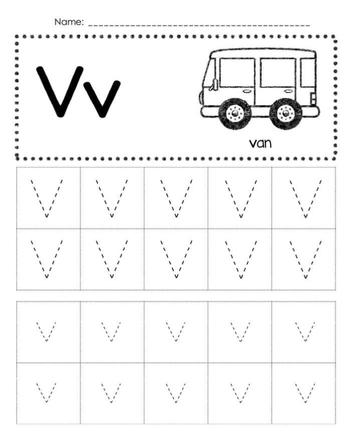Practice Tracing the Letter V Worksheet Number 8 Pre-K worksheet with tracing lines and the letter V for building fine motor skills