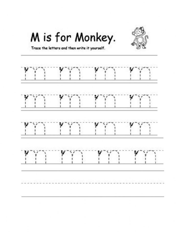 Worksheet for tracing the letter M designed for prekindergarten students Kids practicing fine motor skills by tracing the letter M on a worksheet