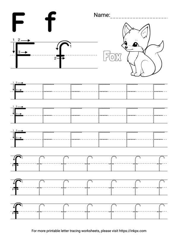 Tracing the Letter F Worksheet for Prekindergarten Learning Worksheet for practicing tracing the letter F to enhance fine motor skills in Pre-K children