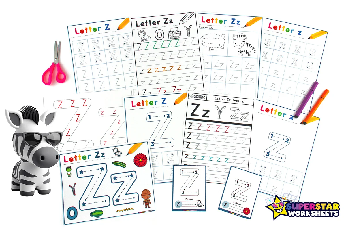 Kids practice tracing the letter Z on a fun Pre-K worksheet to enhance fine motor skills