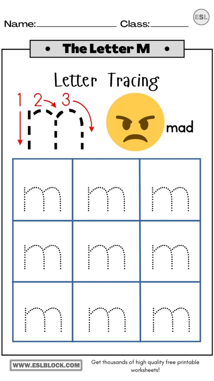 Geometry worksheet for Pre-K Worksheet for tracing the letter M, designed for Pre-K children to enhance fine motor skills. Practice Tracing the Letter M worksheet for geometry learning in preschool.