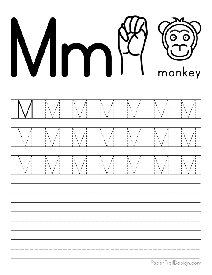 Worksheet image for tracing the letter M in geometry for young learners Pre-K worksheet for practicing tracing the letter M to enhance fine motor skills
