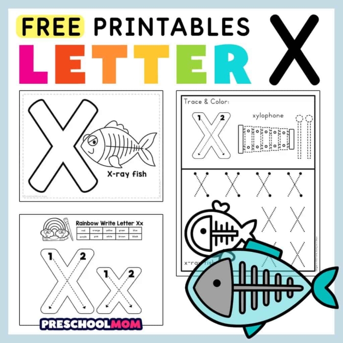 Tracing worksheet for preschoolers focusing on the letter X, designed to enhance fine motor skills. Practice Tracing the Letter X for Pre-K learners.