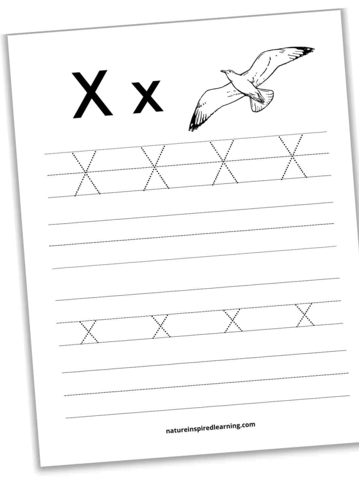 Kids practicing their fine motor skills by tracing the letter X on a Pre-K worksheet