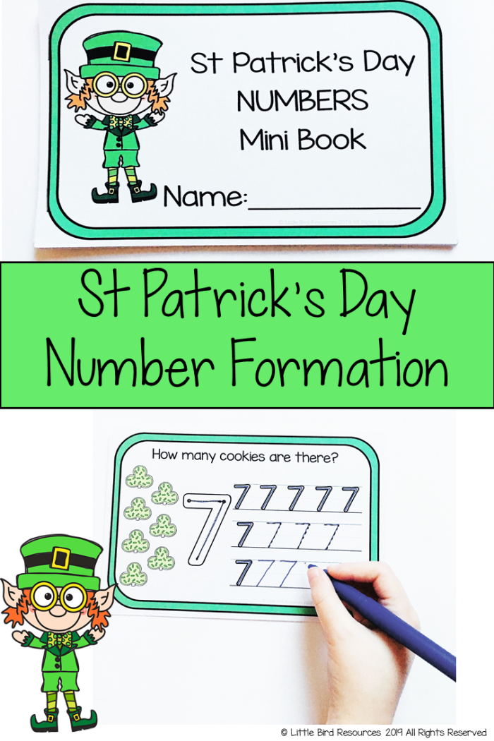 Trace St. Patrick's Day Numbers worksheet for Pre-K fine motor skill development