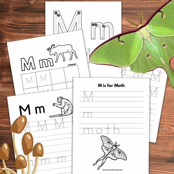 Tracing the letter M activity for preschoolers, focusing on geometry and early writing skills Worksheet for practicing tracing the letter M, designed for pre-K children to enhance fine motor skills