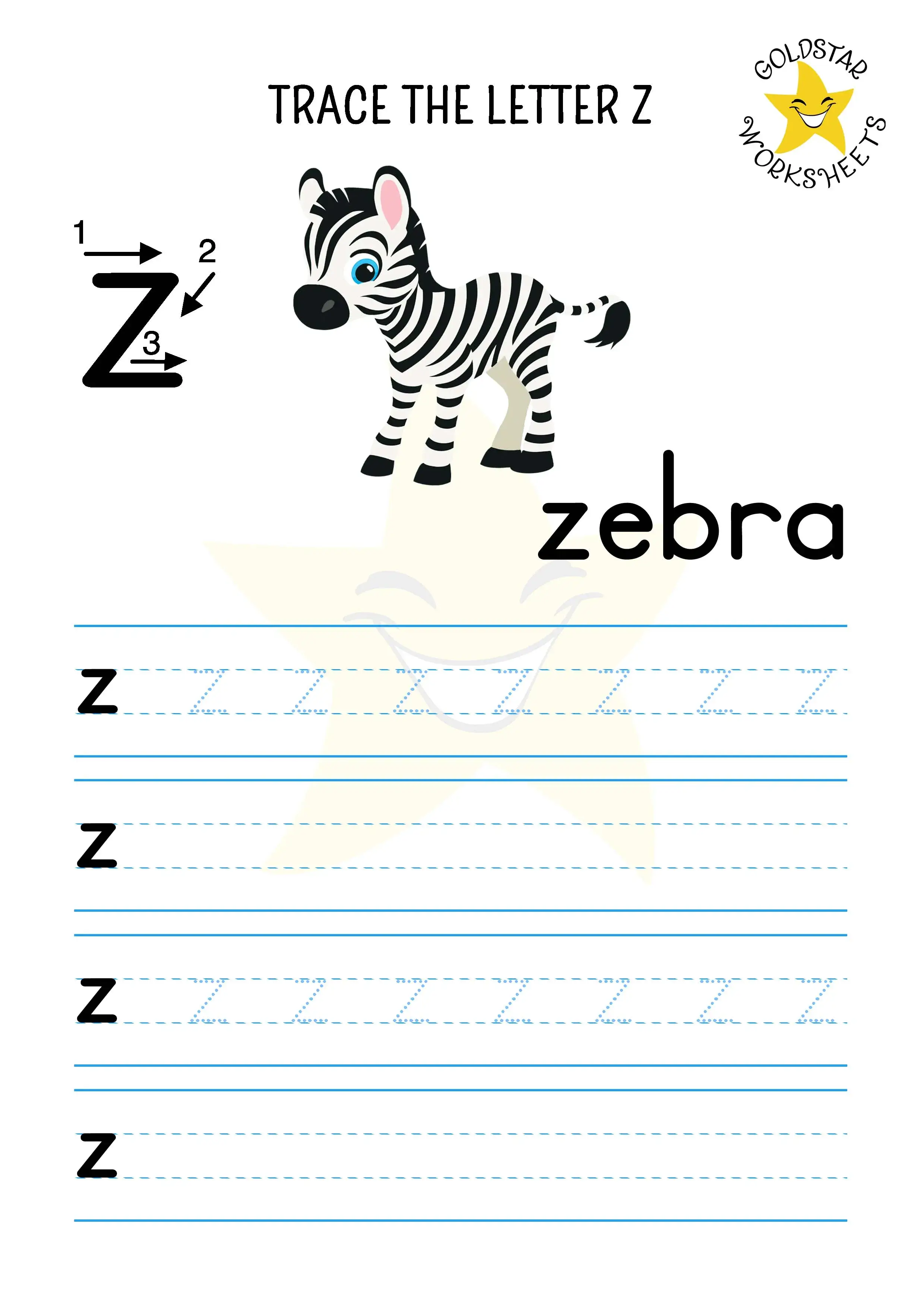 Worksheet for tracing the letter Z to enhance fine motor skills in Pre-K children