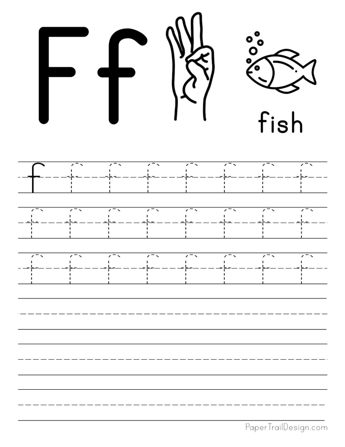 Tracing the Letter F Worksheet for Pre-K Students Worksheet for practicing tracing the letter F, designed for pre-K children to enhance fine motor skills