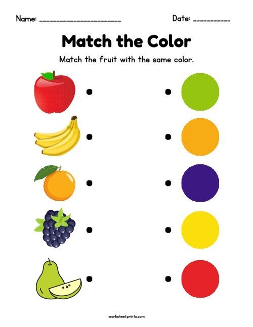 Match the Numbers with the Fruits handwriting practice activity image Worksheet featuring fruit counting and number matching for Pre-K students