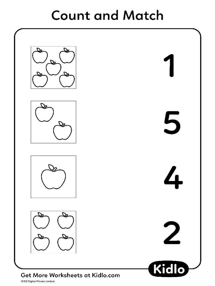 Fun activity for tracing curved lines while connecting fruit to their corresponding numbers Worksheet for matching numbers to fruits designed for Pre-K handwriting practice