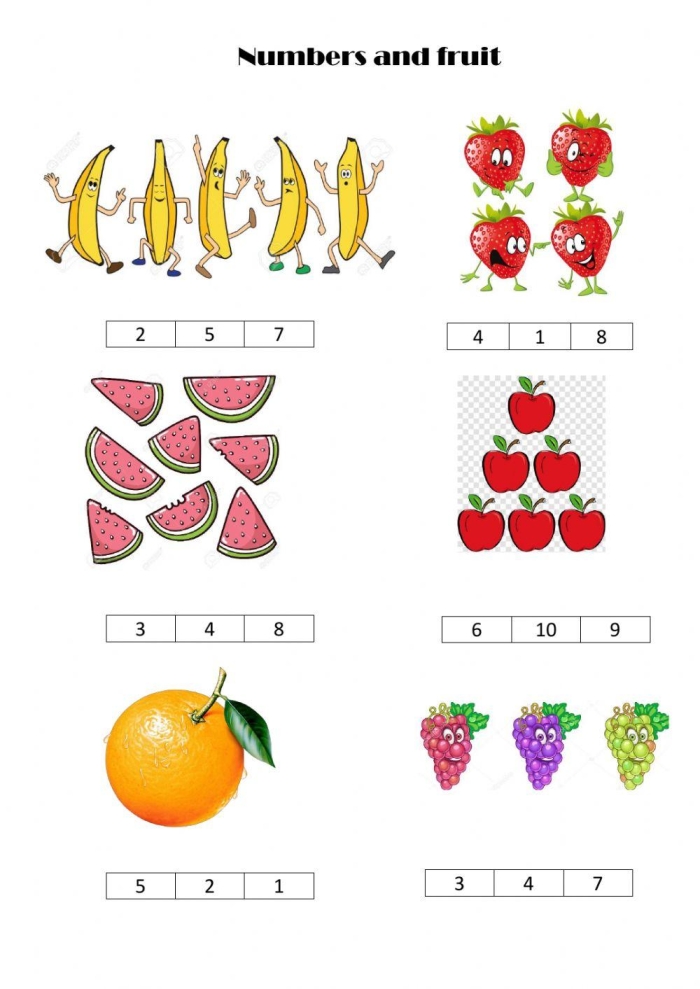 Match the Numbers with the Fruits worksheet for tracing and counting activities A colorful worksheet for Pre-K students to match numbers with fruits while practicing handwriting skills