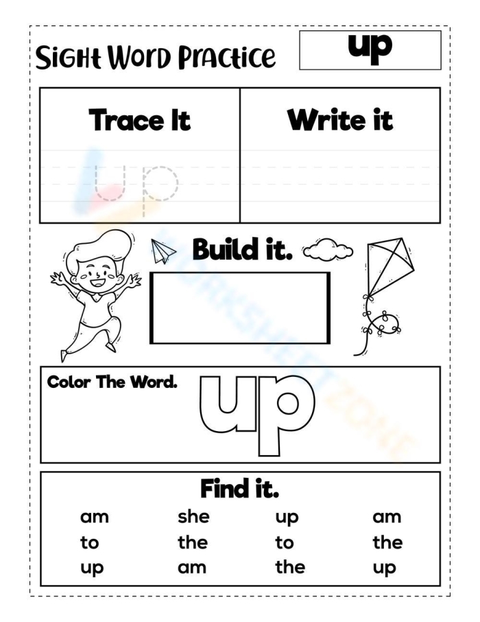 Worksheet featuring a creative arts and crafts activity for the sight word "funny" aimed at Pre-K students