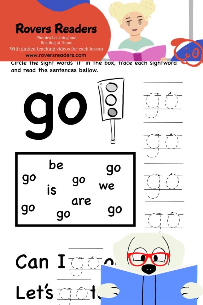 Colorful worksheet featuring engaging activities for the sight word "Go" aimed at Pre-K students