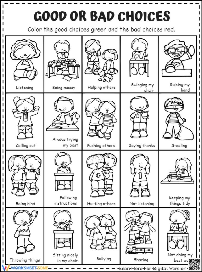 A colorful Pre-K good choice chart with star stickers and reward tracking spaces for young learners