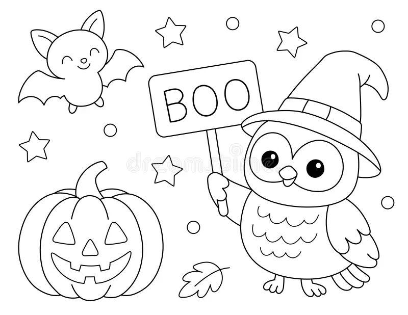 Pre-K worksheet featuring a cute owl character for children to color during the Halloween season