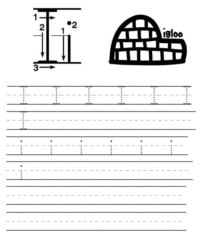 Worksheet for tracing the letters I, H, and T to develop handwriting skills