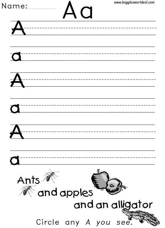 Worksheet for writing the letter a for young learners in Pre-K Lowercase handwriting worksheet for practicing the letter a in Pre-K decimals